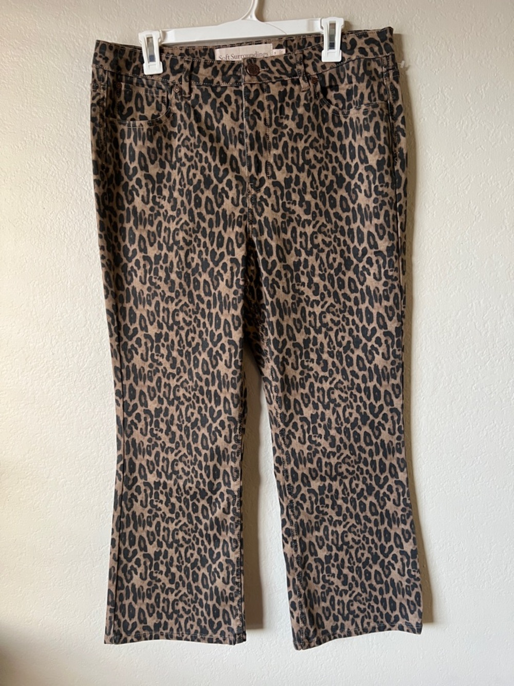 NWT Soft Surroundings Ultimate Denim Kick Flare Jeans Leopard in Size 14